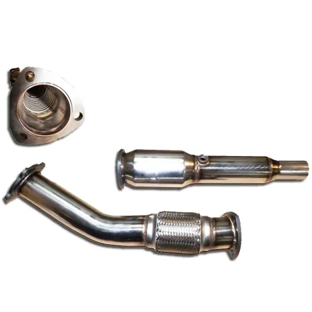 Hosenrohr Downpipe für Golf 4, Audi A3, Seat Leon 1.8T ø 76mm mit 100 Zellen Rennkat, Flexrohr Interlock - Edelstahl 55mm