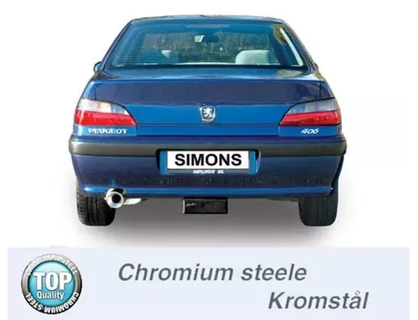 Simons Chromstahl Sportauspuff 100mm Rund für Peugeot 406 Limousine 2.0