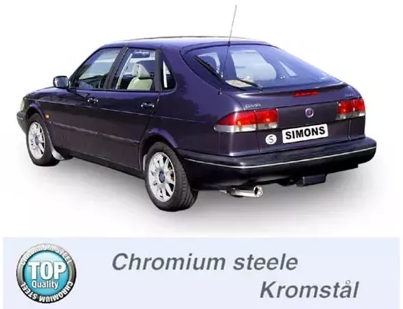 Simons Chromstahl Sportauspuffanlage 90 mm Rund für SAAB 900i 2.0, 2.3 Coupé & Cabrio