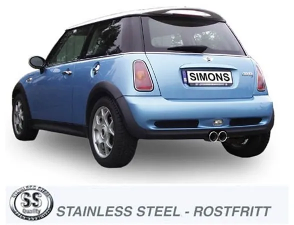 Simons Edelstahl Sportauspuff 2x 80 mm Rund für Mini Cooper S R53