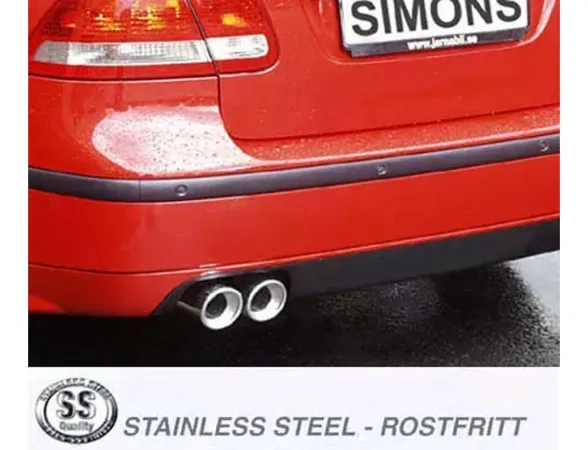 Simons Edelstahl Sportauspuffanlage 2x80 mm Eckig für SAAB 9-3 Turbo (61L Tank )