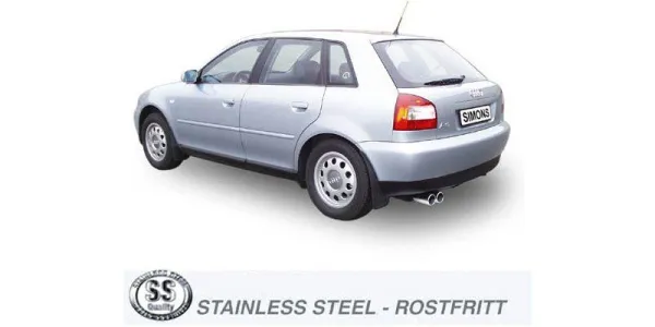 Simons Edelstahl Sportauspuffanlage 2x80 mm für Audi A3 (8L) 1.6/1.8/1.8T/1.9TDI EG-Genehmigung