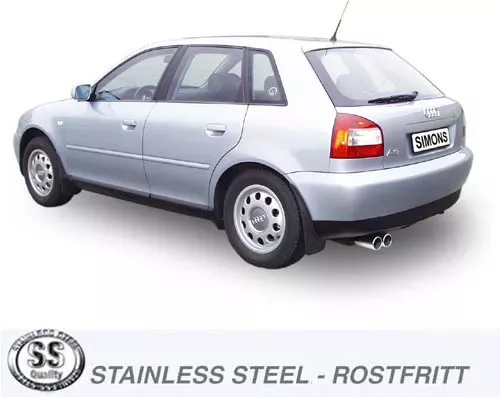 Simons Edelstahl Sportauspuffanlage 2x80 mm für Audi A3 (8L) 1.8T/1.9TDI EG-Genehmigung