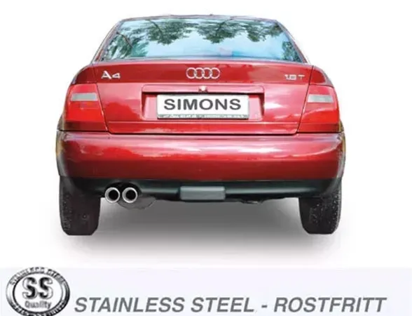 Simons Edelstahl Sportauspuffanlage 2x80 mm für Audi A4 (B5) 2WD Limousine/Avant/Kombi 1.6/1.8/1.8T/1.9TDI/2.5TDI EG-Genehmigung
