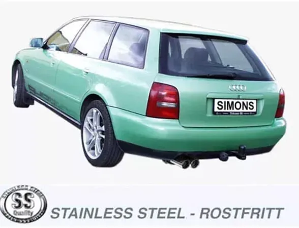 Simons Edelstahl Sportauspuffanlage 2x80 mm für AudiA4 (B5) Quattro Limousine/Avant/Kombi 1.8/1.8T EG-Genehmigung