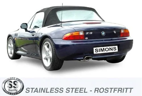 Simons Edelstahl Sportauspuffanlage 70x140 mm für BMW Z3 1.9, Roadster & Coupe