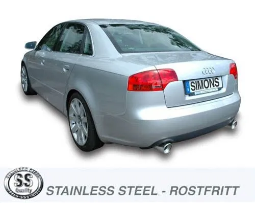 Simons Edelstahl Sportauspuffanlage Duplex L+R 1x100 mm für Aud iA4 (B7) 2WD Limousine/Avant/Kombi 1.8T/2.0TFSI EG-Genehmigung